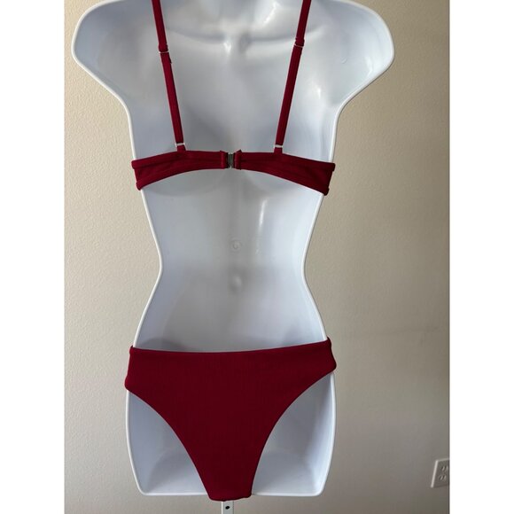 Ribbed Swimsuit 6 Bikini Plunge Neckline Athleisure Minimalist Chic Coquette - Picture 9 of 14